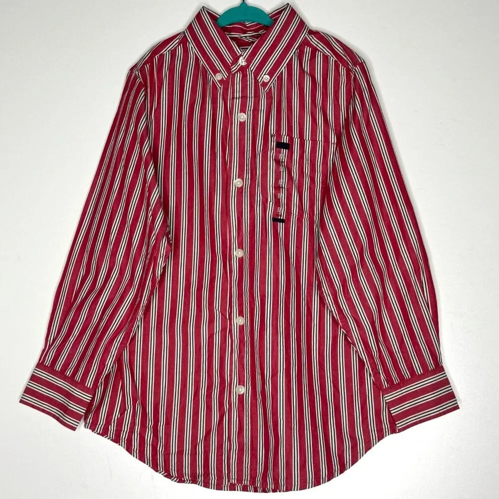 New The Children's Place Striped Button Down Long Sleeve Shirt Boys Size 7/8